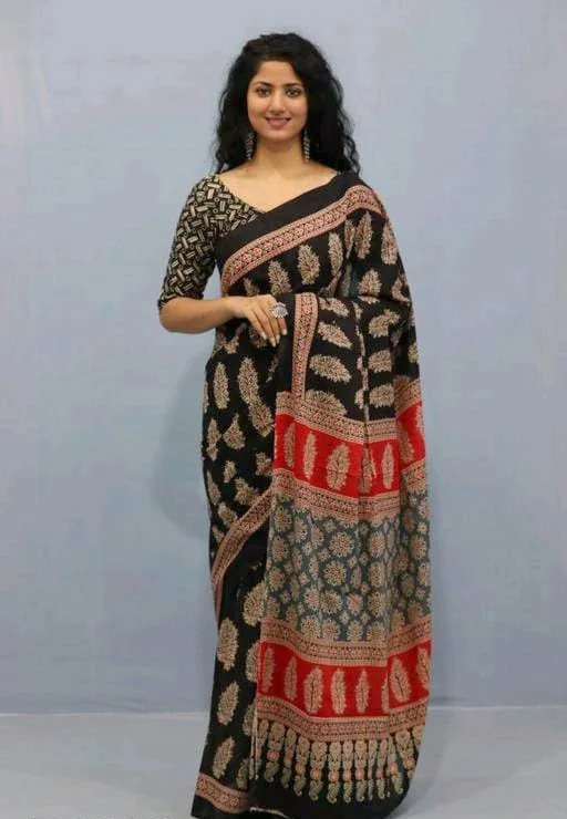 Mulmul Cotton Saree Block Printed