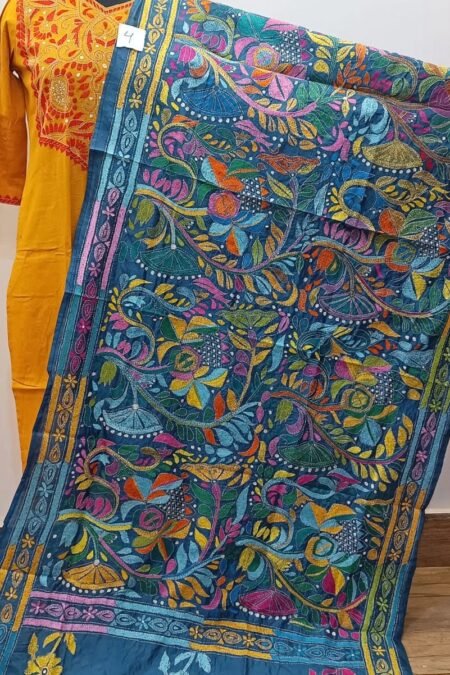 Kantha 2024 Stitch Bangalore Silk Blue Duppatta